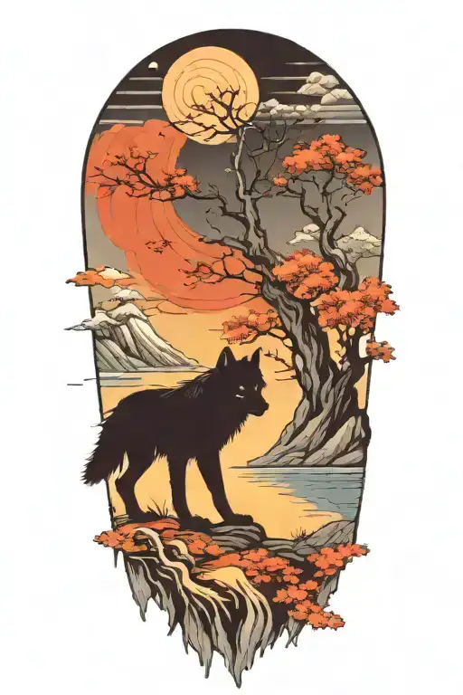 A single Lone White Wolf silhouette tattoo design idea