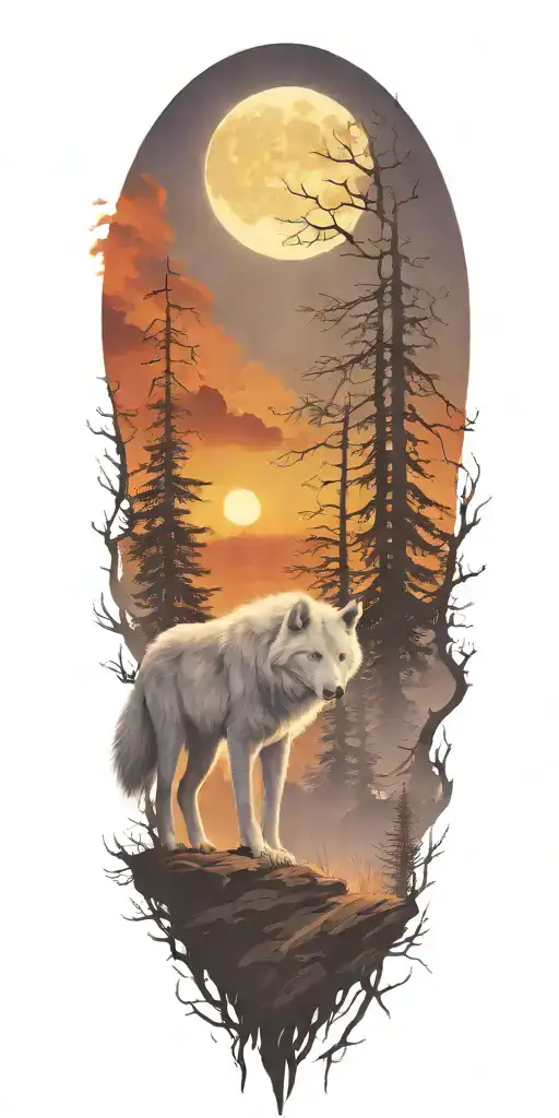 A single Lone White Wolf silhouette tattoo design idea
