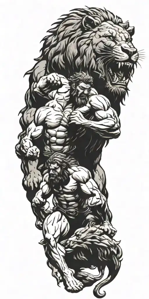 Hercules fighting a lion tattoo design idea