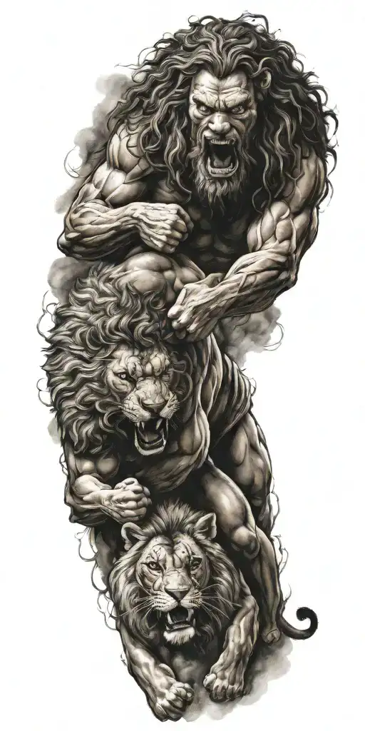 Hercules fighting a lion tattoo design idea