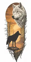 A single Lone White Wolf silhouette tattoo design idea