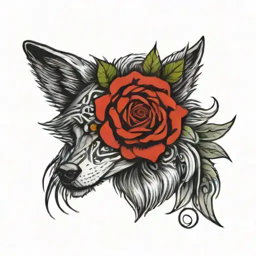 Tribal band cover up with wolf eyes and roses intertwined tattoo design idea