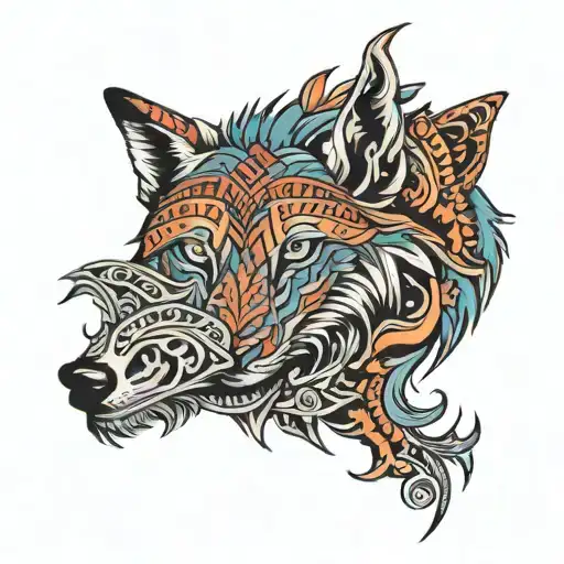 Tribal band cover up with wolf silhouette tattoo design idea