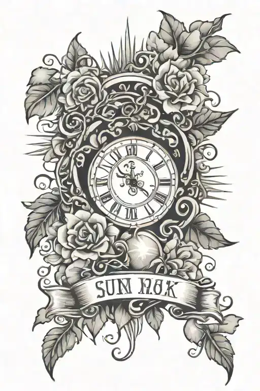 clouds sun rays roman numerals vines  tattoo design idea