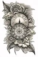 clouds sun rays roman numerals  tattoo design idea