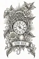 clouds sun rays roman numerals vines  tattoo design idea