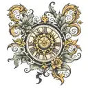 clouds sun rays roman numerals vines tattoo design idea