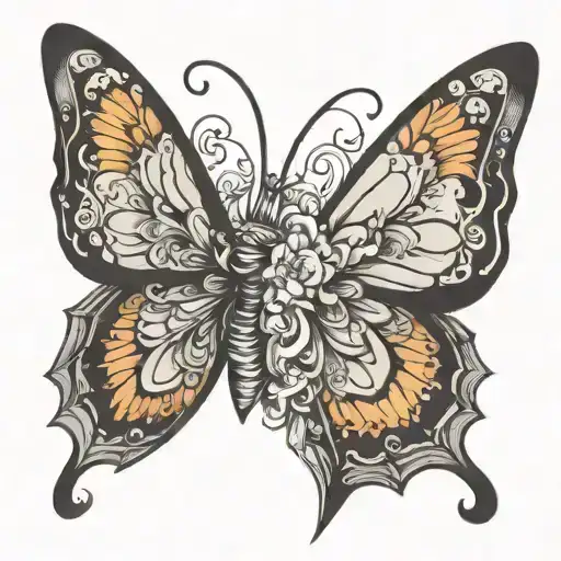 Generate me a tattoo with one wing as a butterfly the other wing must be an angel wing and a small tattoo design idea