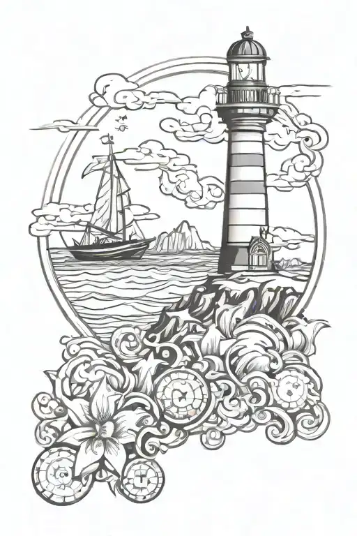 Beach theme sleeve with a lighthouse but also themes of Las Vegas since this is where I live but also I have 5 sibling  tattoo design idea