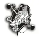 A tattoo design featuring a tennis racket intertwined with inline skates, symbolizing your love for both sports tattoo design idea