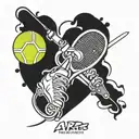 A tattoo design featuring a tennis racket intertwined with inline skates, symbolizing your love for both sports tattoo design idea