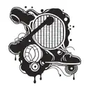 A tattoo design featuring a tennis racket intertwined with inline skates, symbolizing your love for both sports tattoo design idea