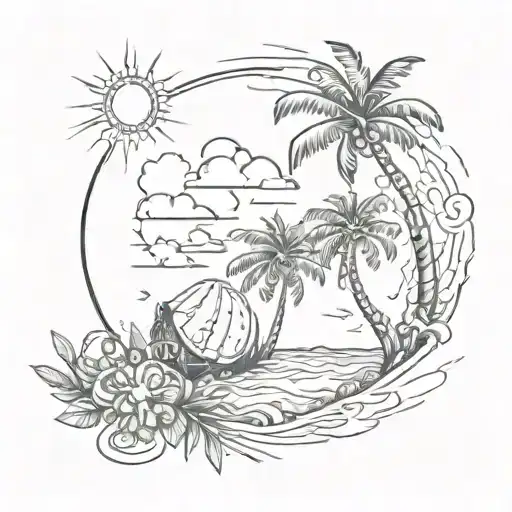 eyes but inside is coconut tree ocean and and sun   tattoo design idea