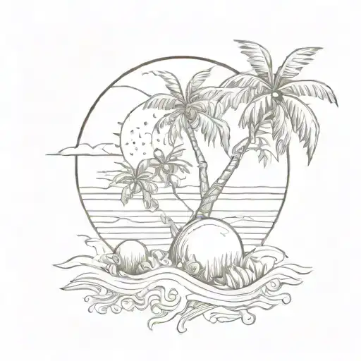 sun coconut tree and ocean like eyes of the asian eyes  tattoo design idea