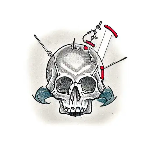 SKULL with a Piston Stuck in Top of Skull  tattoo design idea
