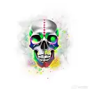 BOLD DETAILED SKULL with a Piston Stuck in Top of Skull  tattoo design idea