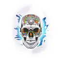 BOLD DETAILED SKULL with a Piston Stuck in Top of Skull  tattoo design idea
