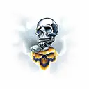 BOLD DETAILED SKULL with a Piston Stuck in Top of Skull  tattoo design idea