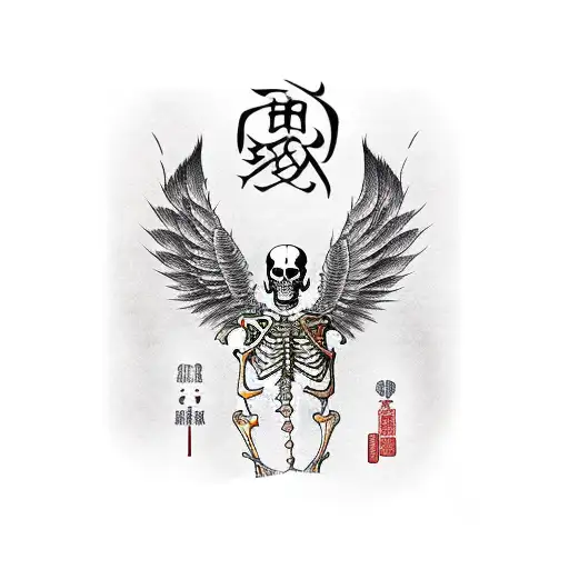 skeleton wings tattoo design idea