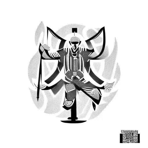 3 stylized men dancing in cyber sigil style tattoo design idea