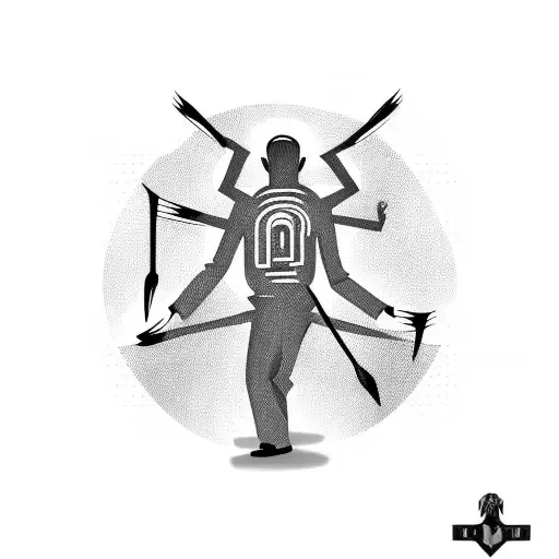 3 stylized men dancing in cyber sigil style tattoo design idea