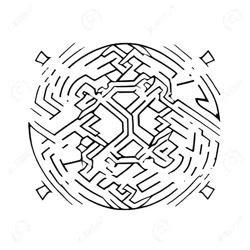 3 stylized men dancing in cyber sigil style tattoo design idea