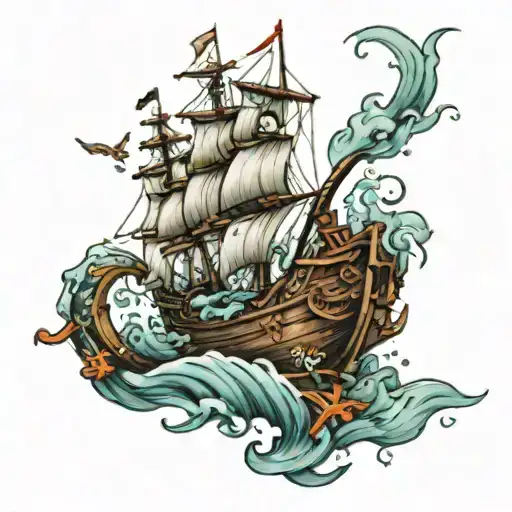 underwater shipwreck tattoo design idea