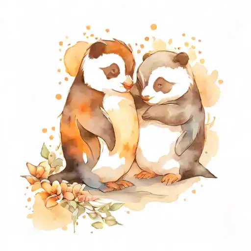 penguin and panda hugging tattoo design idea