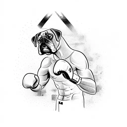 A dynamic illustration of a boxer throwing a punch, with Euskal Herria landscape in the background tattoo design idea