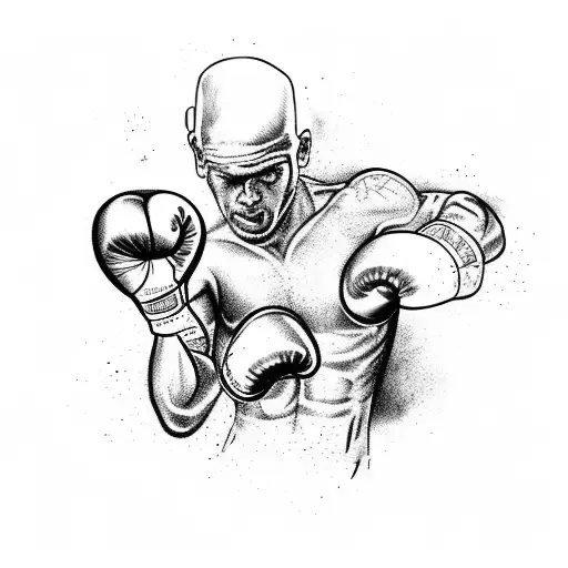 A dynamic illustration of a boxer throwing a punch, with Euskal Herria landscape in the background tattoo design idea