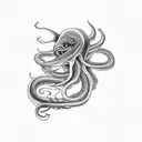 Giant squid on fire tattoo design idea