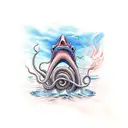 Giant squid on fire tattoo design idea