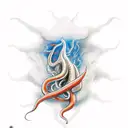 Giant squid on fire tattoo design idea