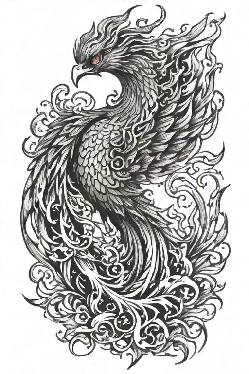 phoenix rising from flames and ashes symbolizing rebirth tattoo design idea