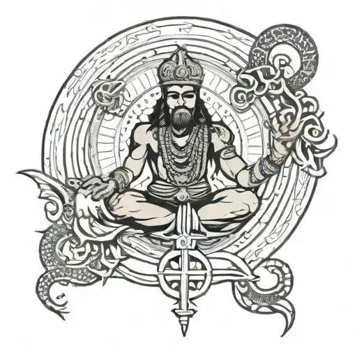 shani dev image with infinity and shani dev mantra on background  tattoo design idea