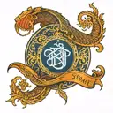 shani dev image with infinity and shani dev mantra tattoo design idea