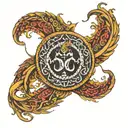 shani dev image with infinity and shani dev mantra tattoo design idea