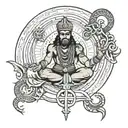shani dev image with infinity and shani dev mantra on background  tattoo design idea