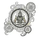 shani dev image with infinity and shani dev mantra on background  tattoo design idea