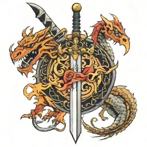 sword and dragon tattoo design idea
