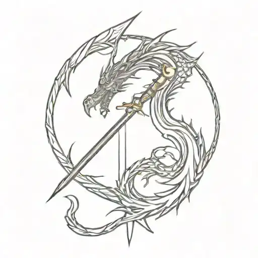 sword and dragon tattoo design idea