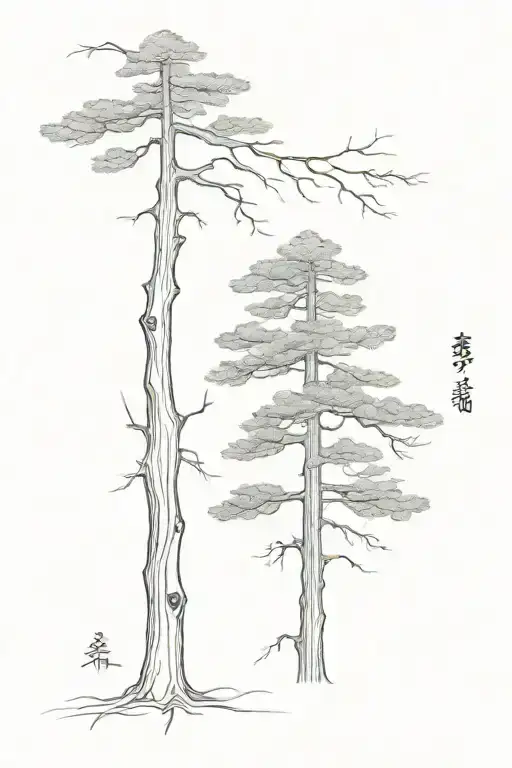 giant sequoia with Chinese symbol hún merged into the tree top tattoo design idea