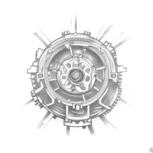 A detailed engine with gears and pistons tattoo design idea