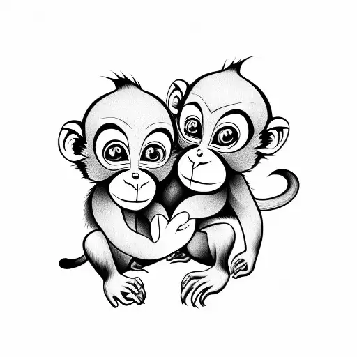 two baby monkeys holding hands with tails combined into a the shape of a heart tattoo design idea