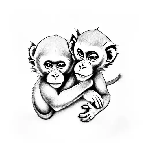 baby monkey and baby dragon hugging, tails combine to form the shape of a heart, cute, lovable  tattoo design idea