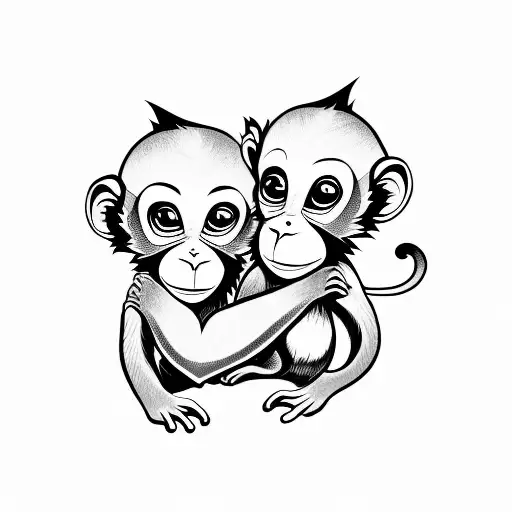 two baby monkeys one boy and one girlholding hands with tails combined into a the shape of a heart tattoo design idea