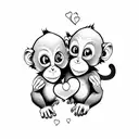 two baby monkeys holding hands with tails combined into a the shape of a heart tattoo design idea