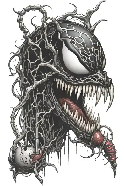 venom face with syringes behind tattoo design idea