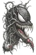 venom face with syringes behind tattoo design idea