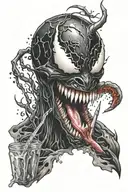 venom face with syringes behind tattoo design idea